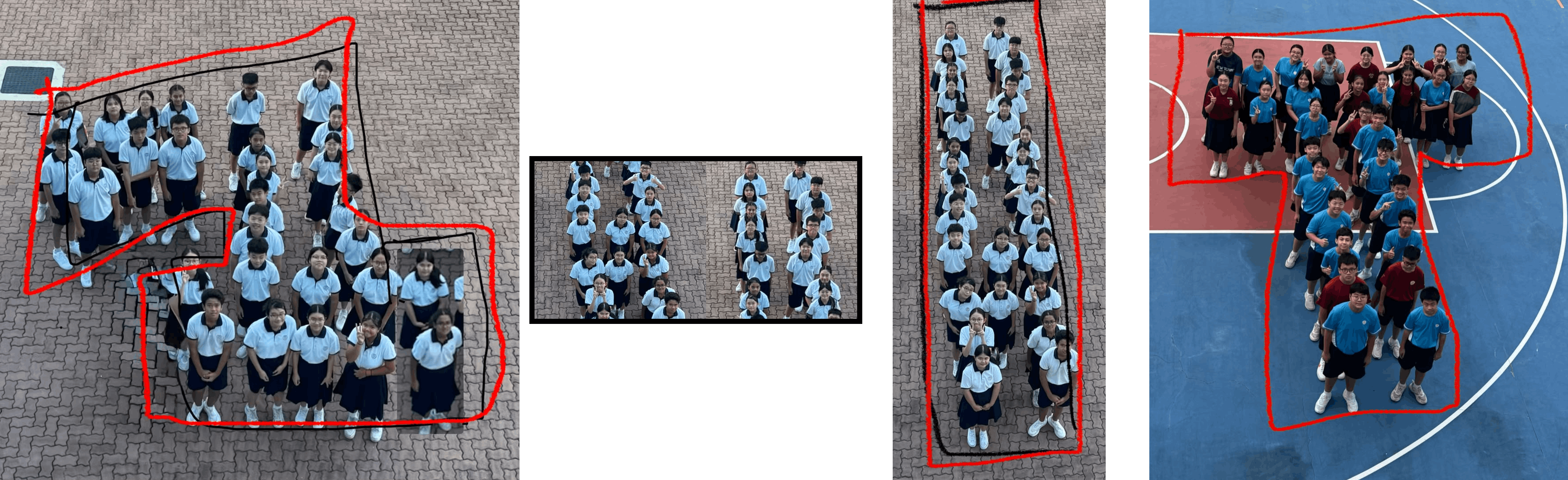 Students standing in the shape of their class name